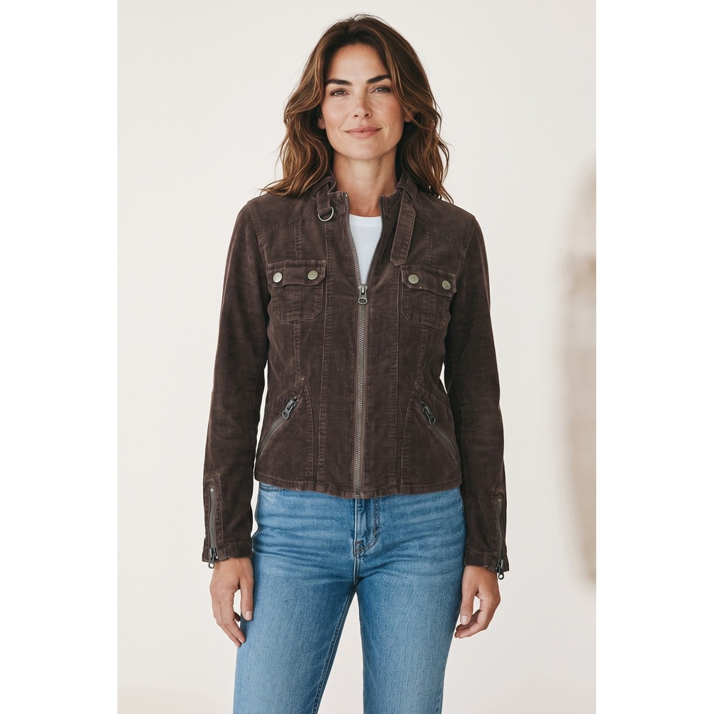 Gadzooks Brown Corduroy Utility Moto Jacket Vintage Y2K Zip Up Women Large